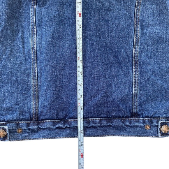 Denim Jacket Womens Small Sherpa Lined Trucker Distressed Fur Collar Cotton Poly - Picture 11 of 15
